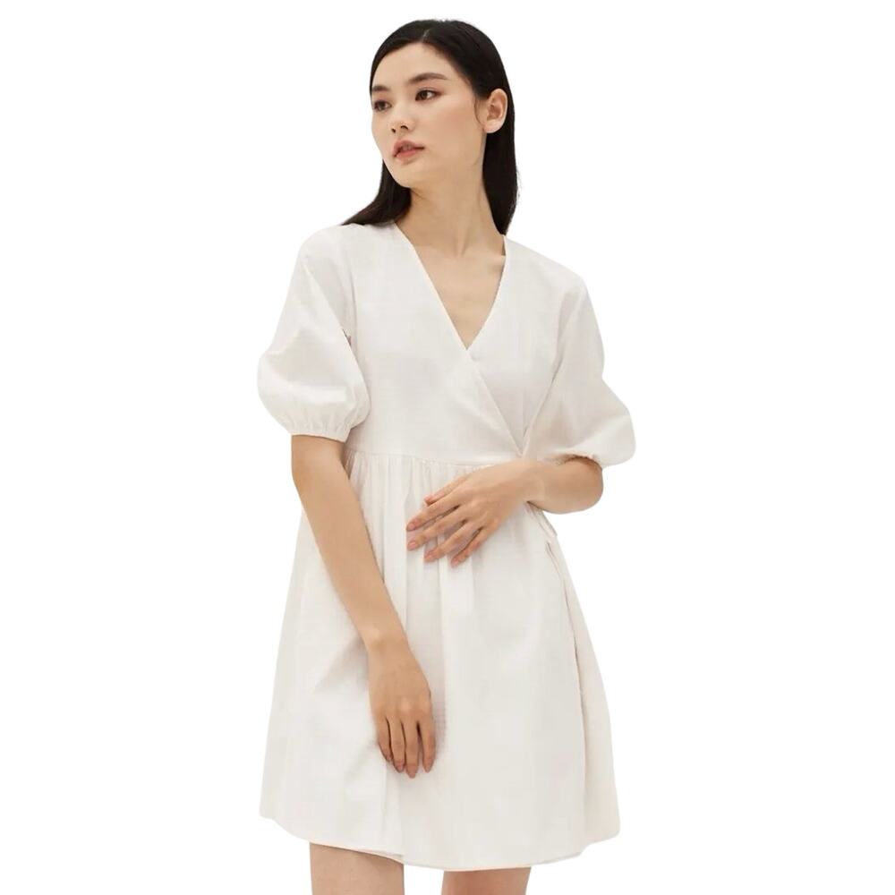 White Seersucker Babydoll Wrap Dress Pockets Graduation Bride 4 Cottage